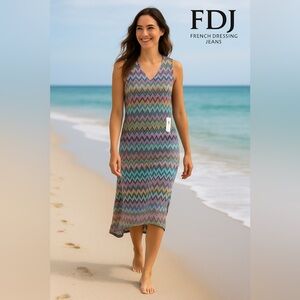 NWT FDJ French Dressing Jeans Chevron Knit Dress Sleeveless Multicolor Size XS